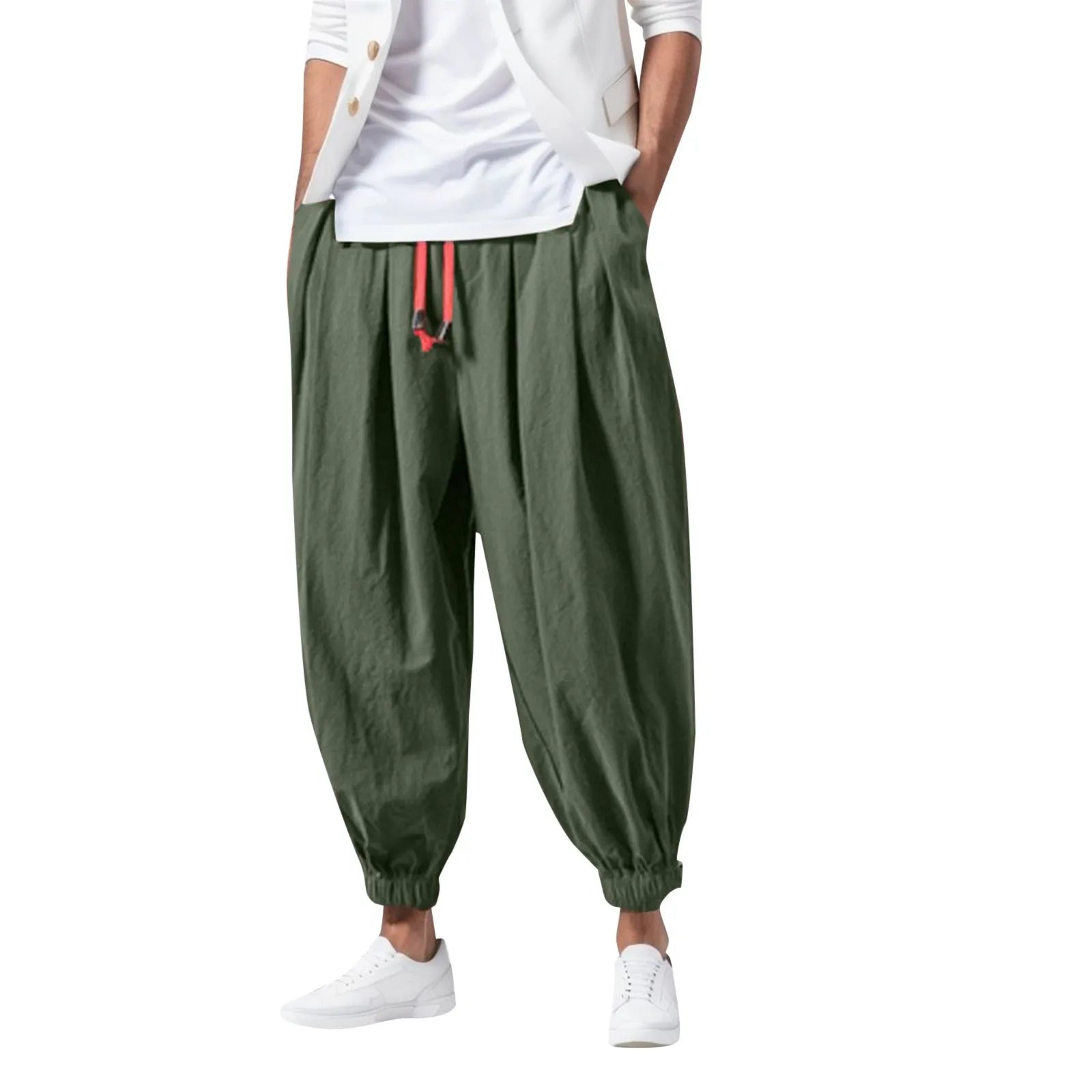 Kid A Harem Drop Crotch Pants Army Green-1