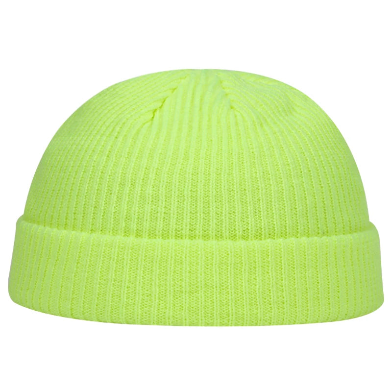 Cuff Short Brimless Retro Beanie sky yellow