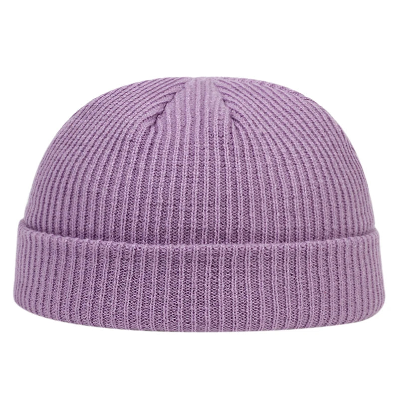 Cuff Short Brimless Retro Beanie Violets