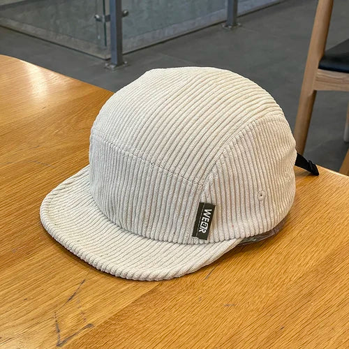 Corduroy Short Brim Hat Beige Adjustable